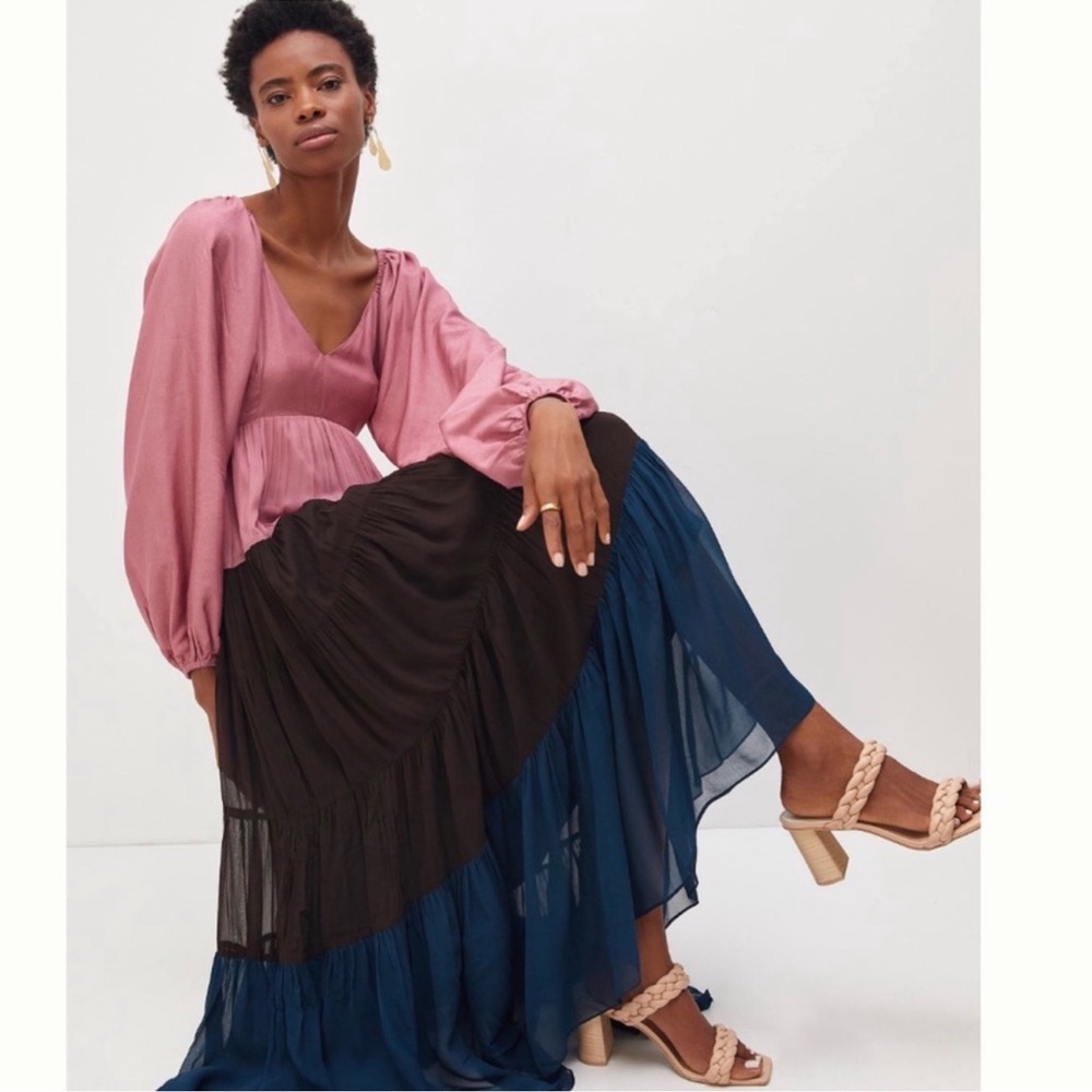 Anthropologie Nirmooha Puffed Sleeve Colorblocked Maxi Dress - Picture 4 of 7